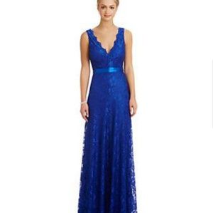 Gray/ Silver V-neck Lace Formal Gown